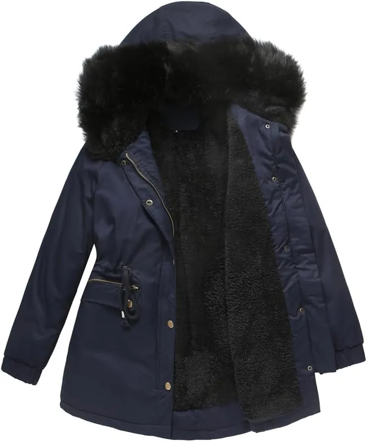 Parka Women's Padded Cotton Coat with Hair Collar Hooded Warm Jacket Loose Cotton Clothes