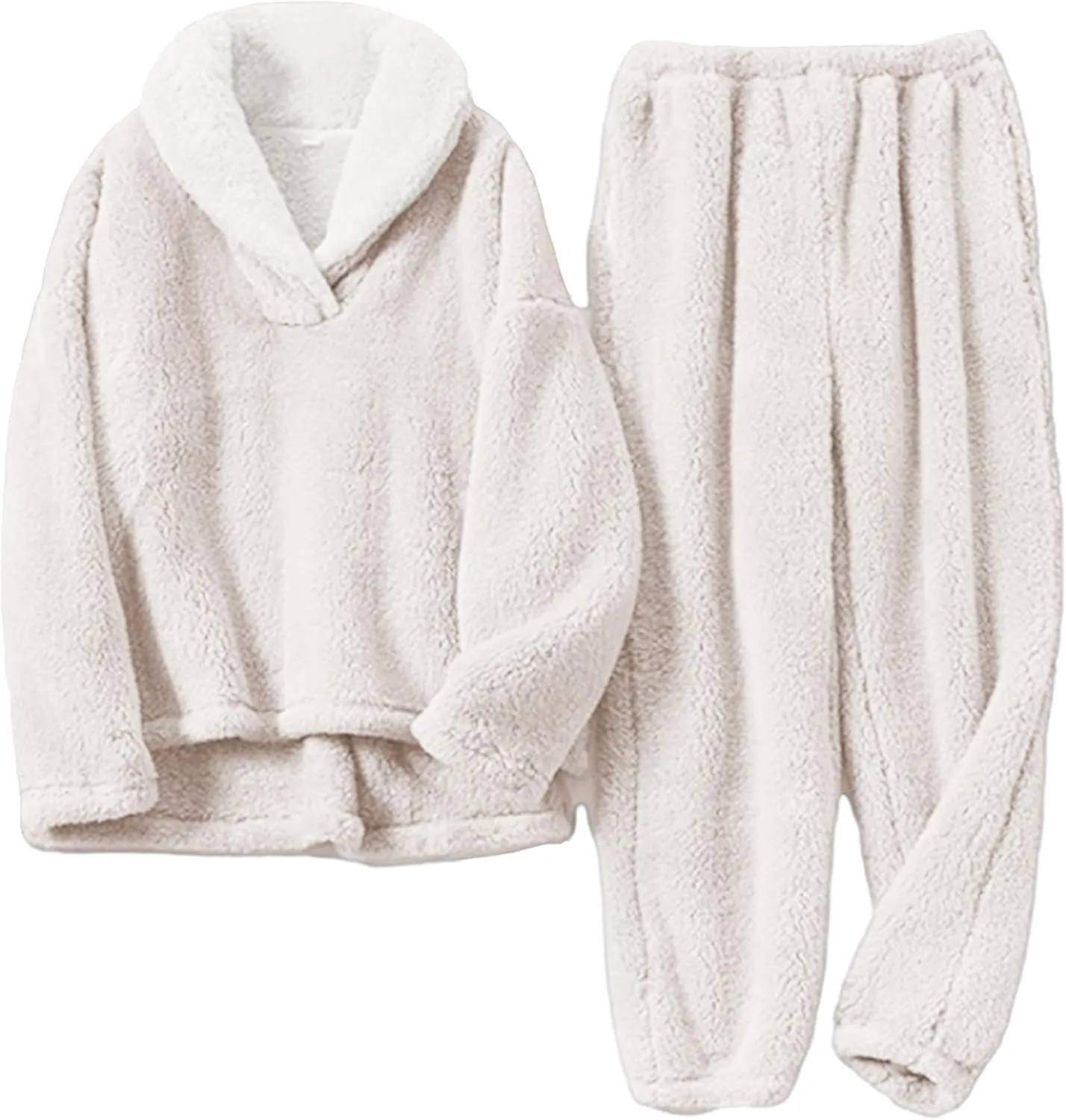 Peaceglad Mens Fluffy Coral Fleece Pajamas Set Pullover Pants Loose Plush Warm Loungewear Sleepwear