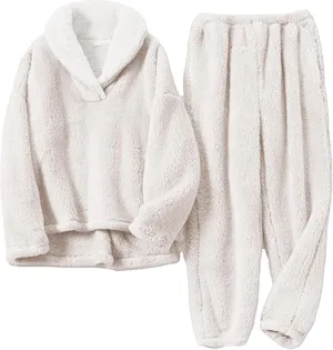 Peaceglad Mens Fluffy Coral Fleece Pajamas Set Pullover Pants Loose Plush Warm Loungewear Sleepwear