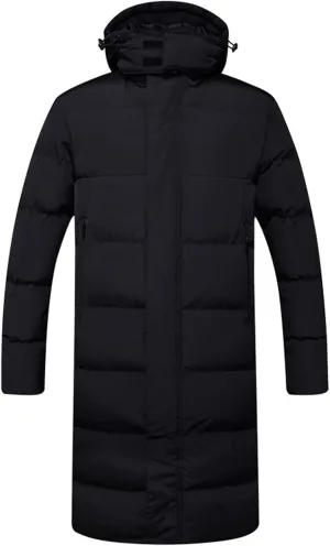 PEHMEA Men's Winter Warm Long Down Jacket Quilted Padded Puffy Coat with Hood