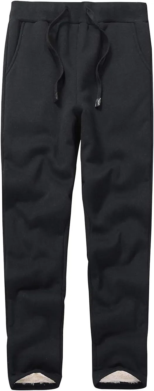 PEHMEA Women's Warm Fleece Joggers Pants Workout Athletic Winter Sherpa Lined Sweatpants(02 Black-L)