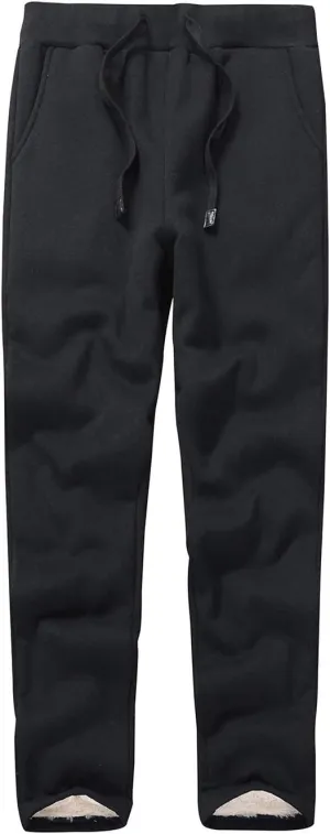 PEHMEA Women's Warm Fleece Joggers Pants Workout Athletic Winter Sherpa Lined Sweatpants(02 Black-L)