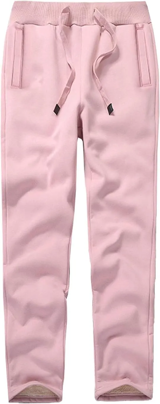PEHMEA Women's Warm Fleece Joggers Pants Workout Athletic Winter Sherpa Lined Sweatpants(02 Pink-XS)