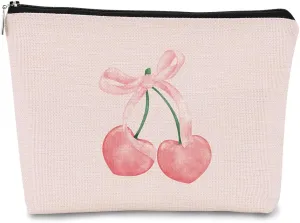 Pink Coquette Cherry Bow Aesthetic Makeup Cosmetic Bag, Cute Makeup Bag, Trendy Preppy Makeup Bag, Preppy Stuff, Preppy Gifts, Coquette Stuff, Pink Makeup Pouch