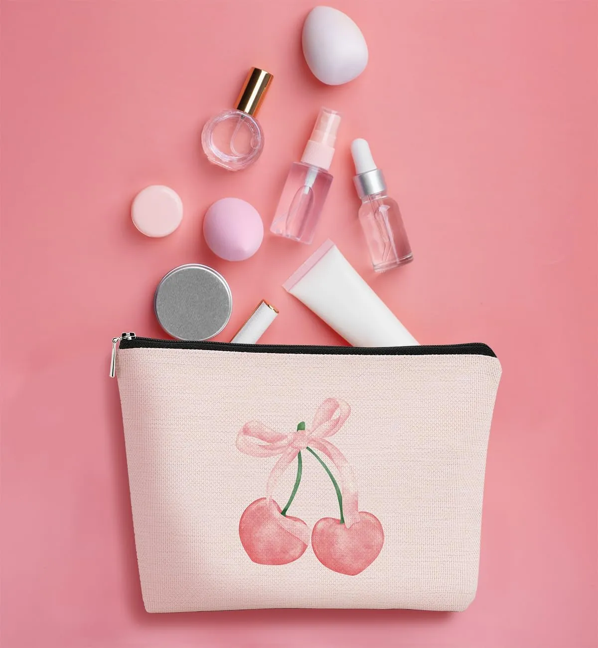 Pink Coquette Cherry Bow Aesthetic Makeup Cosmetic Bag, Cute Makeup Bag, Trendy Preppy Makeup Bag, Preppy Stuff, Preppy Gifts, Coquette Stuff, Pink Makeup Pouch