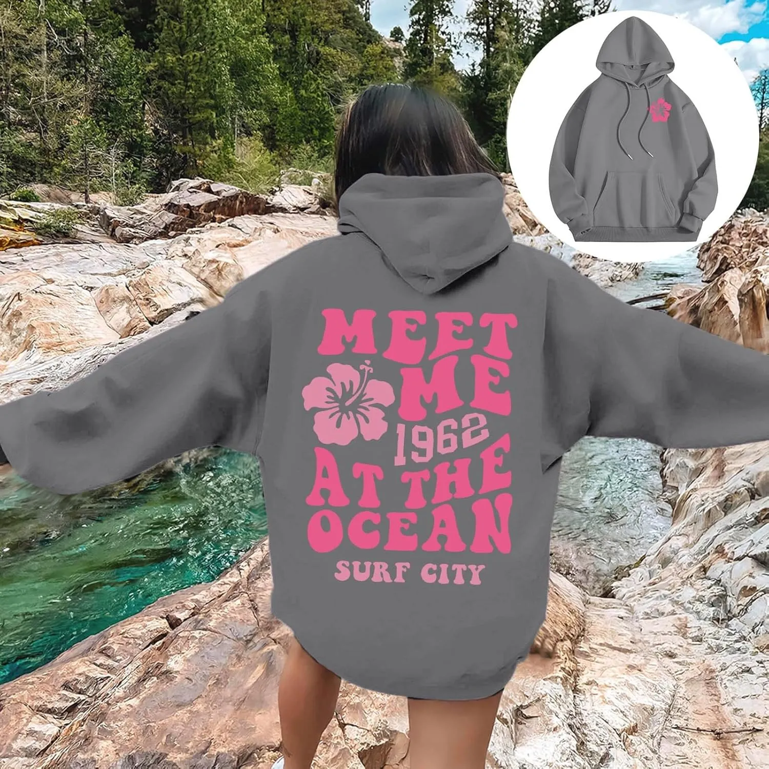 Pink Graphic Hoodies for Women 2024 Fall Outfits Oversized Hoodie Teen Girls Cute Preppy Sweatshirts Casual Pullover