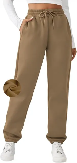 PINSPARK Women's Fleece Lined Sweatpants Winter Joggers Athletic Pants Casual Thick Warm Trousers Pockets