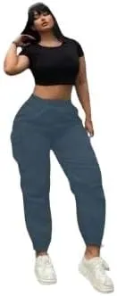 Plus Size High-Waist Multi-Pocket Drawstring Cargo Pants  Casual Loose Fit for Women