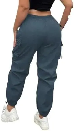 Plus Size High-Waist Multi-Pocket Drawstring Cargo Pants  Casual Loose Fit for Women