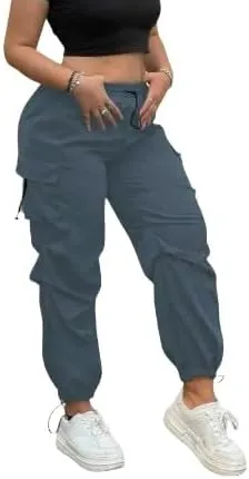 Plus Size High-Waist Multi-Pocket Drawstring Cargo Pants  Casual Loose Fit for Women