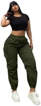 Plus Size High-Waist Multi-Pocket Drawstring Cargo Pants  Casual Loose Fit for Women
