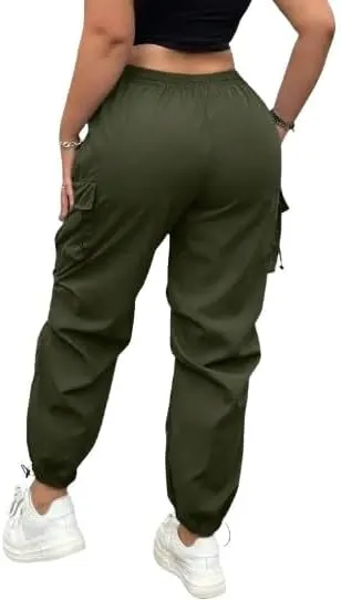 Plus Size High-Waist Multi-Pocket Drawstring Cargo Pants  Casual Loose Fit for Women