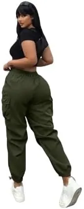 Plus Size High-Waist Multi-Pocket Drawstring Cargo Pants  Casual Loose Fit for Women