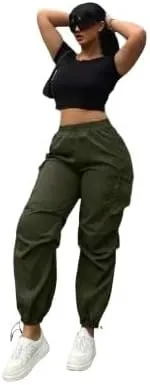 Plus Size High-Waist Multi-Pocket Drawstring Cargo Pants  Casual Loose Fit for Women