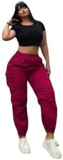 Plus Size High-Waist Multi-Pocket Drawstring Cargo Pants  Casual Loose Fit for Women