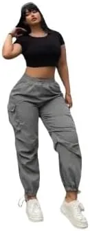 Plus Size High-Waist Multi-Pocket Drawstring Cargo Pants  Casual Loose Fit for Women