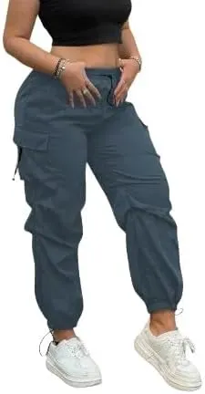 Plus Size High-Waist Multi-Pocket Drawstring Cargo Pants  Casual Loose Fit for Women