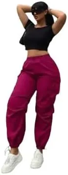 Plus Size High-Waist Multi-Pocket Drawstring Cargo Pants  Casual Loose Fit for Women