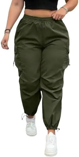 Plus Size High-Waist Multi-Pocket Drawstring Cargo Pants  Casual Loose Fit for Women