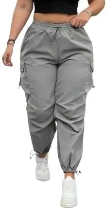 Plus Size High-Waist Multi-Pocket Drawstring Cargo Pants  Casual Loose Fit for Women