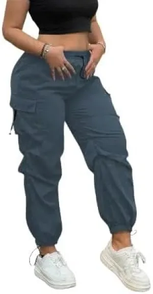 Plus Size High-Waist Multi-Pocket Drawstring Cargo Pants  Casual Loose Fit for Women