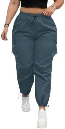 Plus Size High-Waist Multi-Pocket Drawstring Cargo Pants  Casual Loose Fit for Women