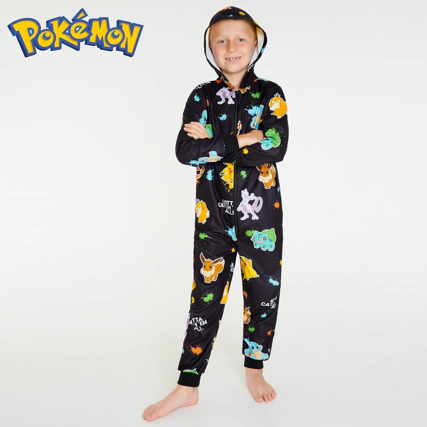 Pokemon Boys Novelty Fleece Sleepsuit, Warm Hooded Fleece - Boys Gifts