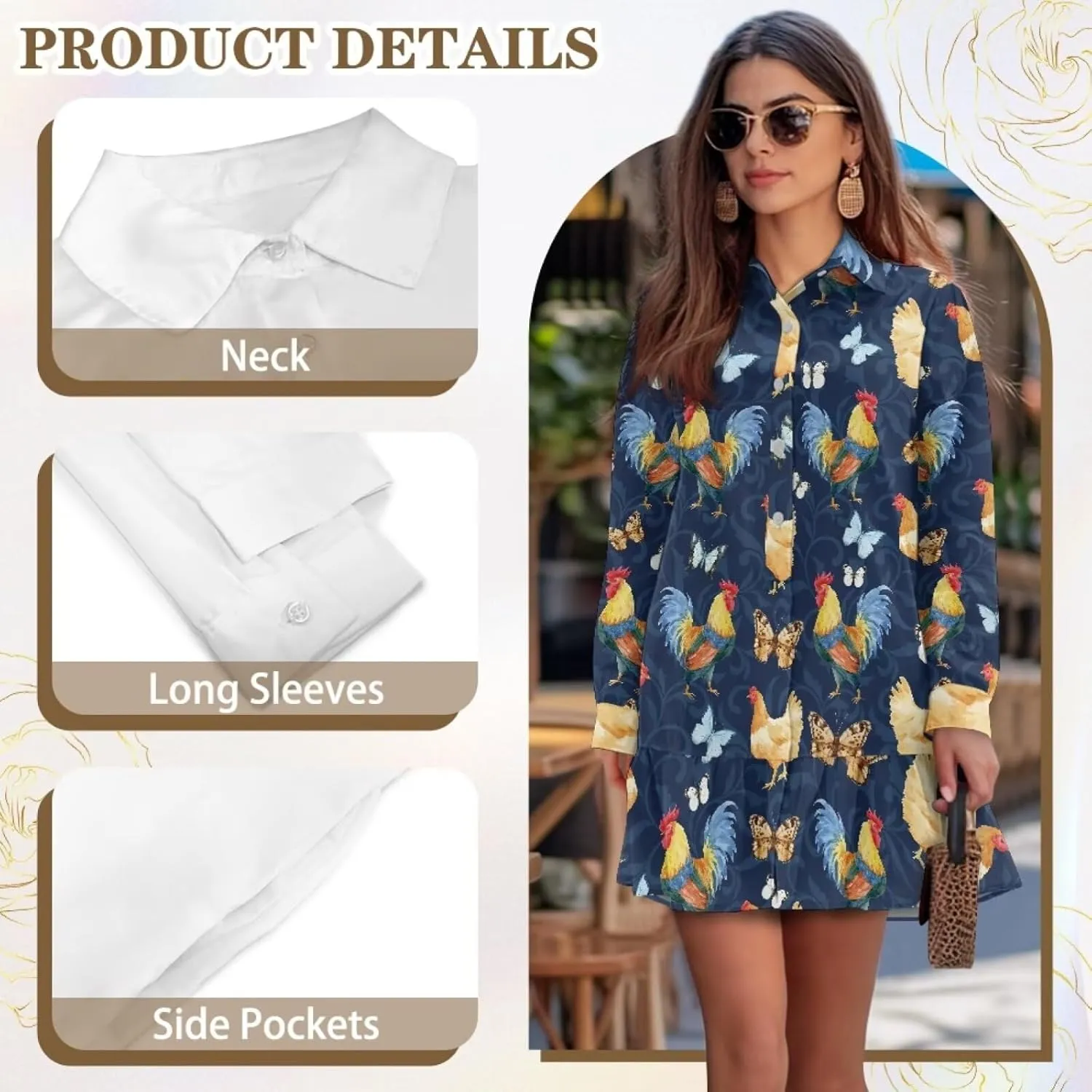 POLERO Shirt Dress for Women Long Sleeve Mini Dress Button Down Ruffle Hem Tunic Short Dresses