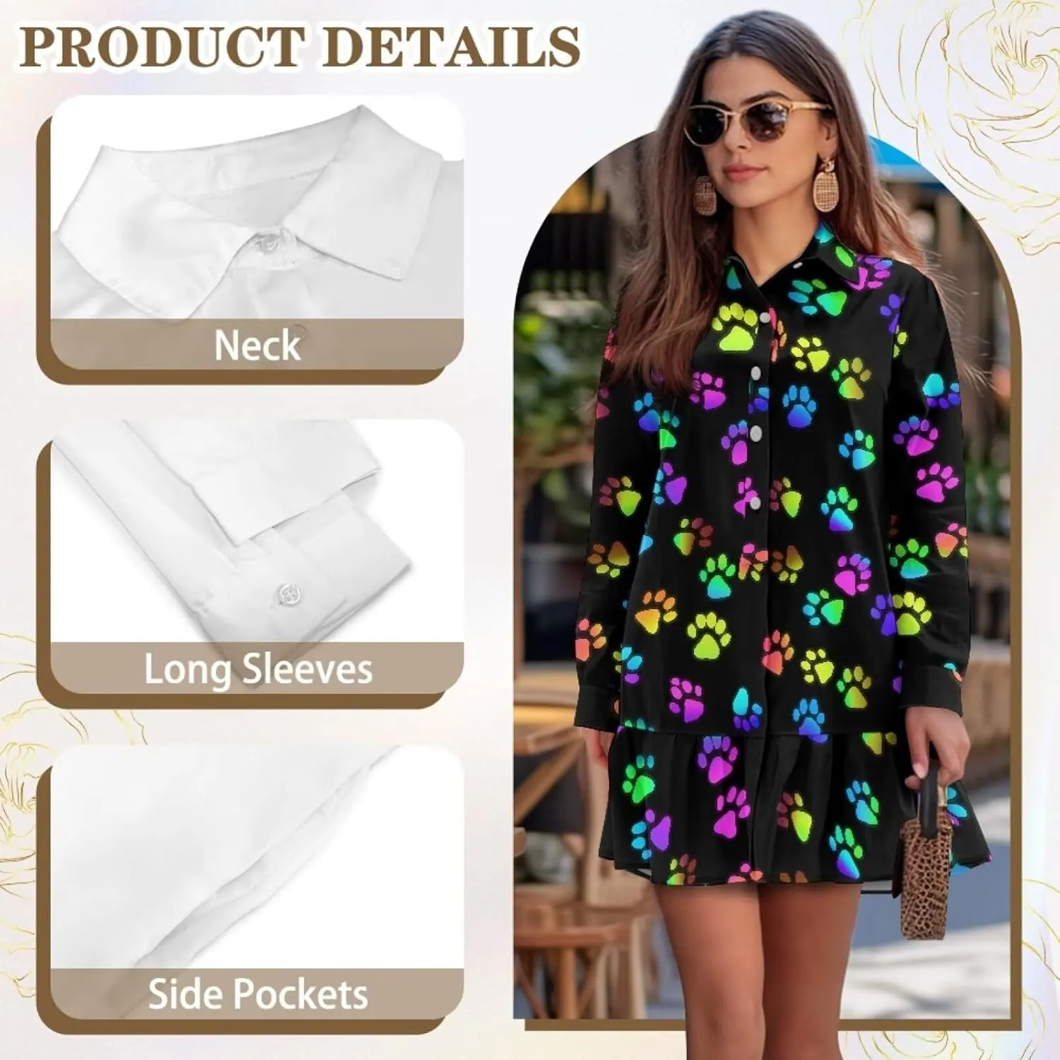 POLERO Shirt Dress for Women Long Sleeve Mini Dress Button Down Ruffle Hem Tunic Short Dresses