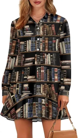 POLERO Shirt Dress for Women Long Sleeve Mini Dress Button Down Ruffle Hem Tunic Short Dresses