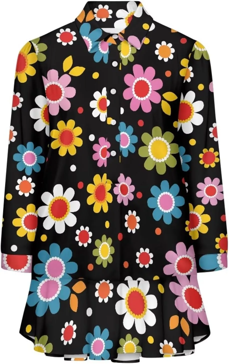 POLERO Shirt Dress for Women Long Sleeve Mini Dress Button Down Ruffle Hem Tunic Short Dresses