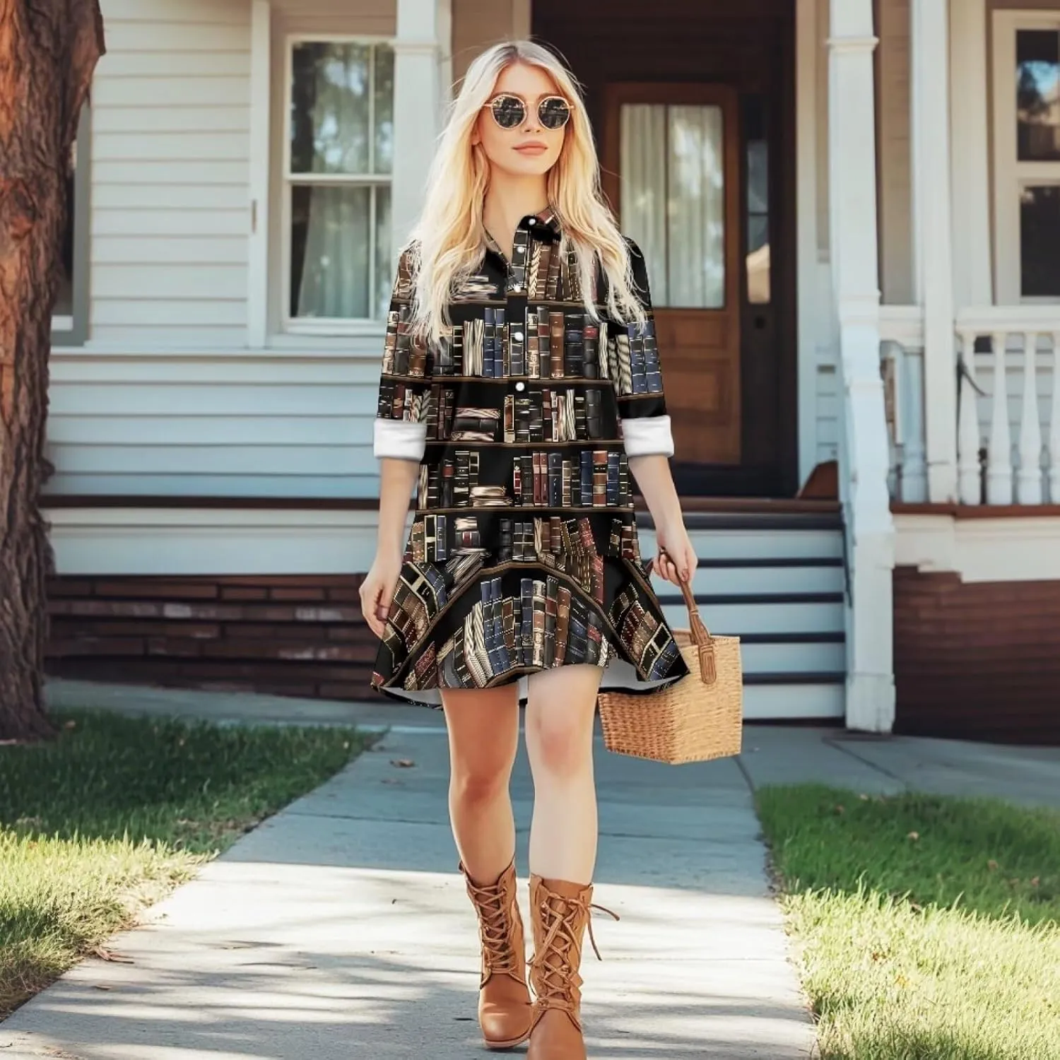 POLERO Shirt Dress for Women Long Sleeve Mini Dress Button Down Ruffle Hem Tunic Short Dresses