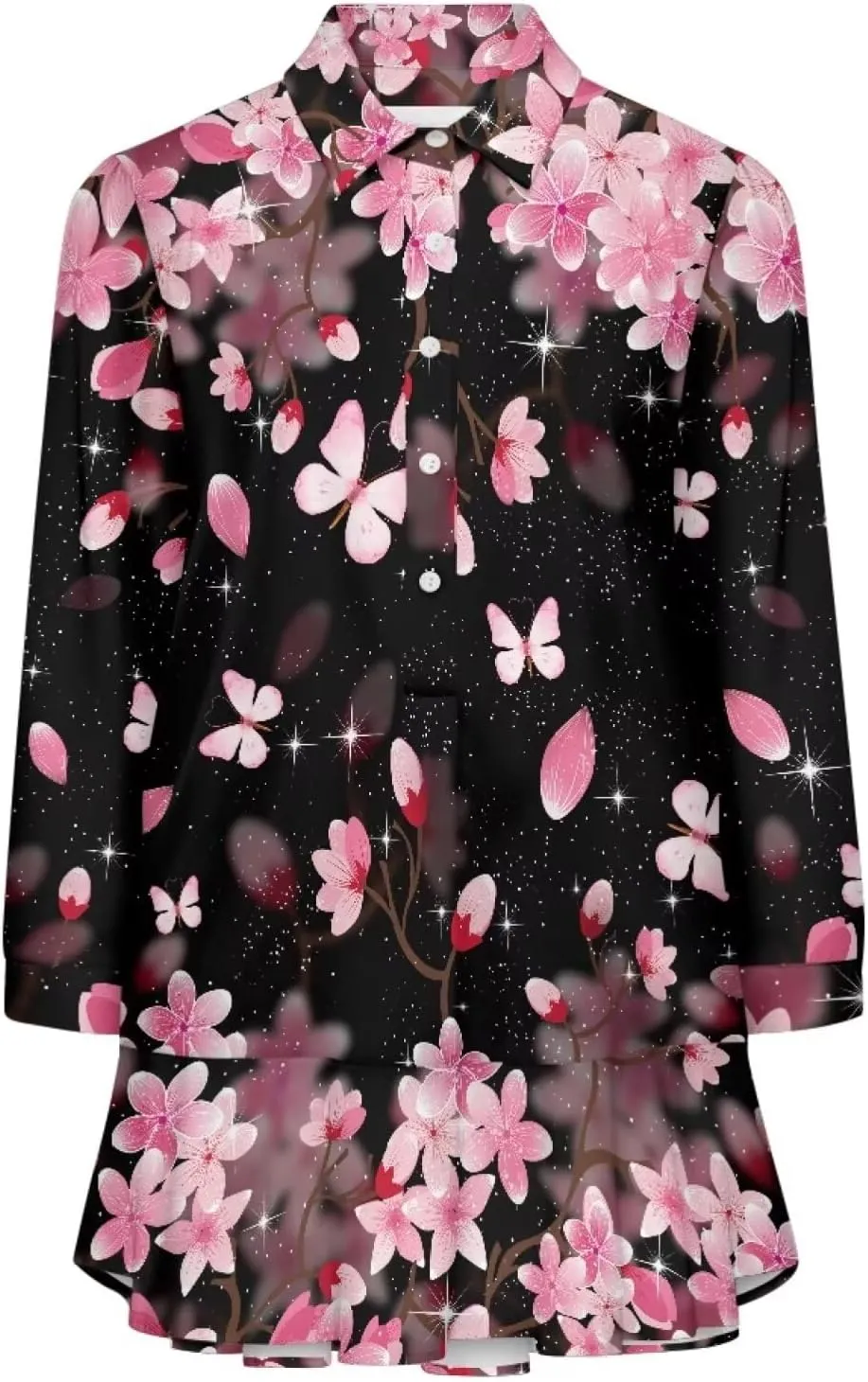 POLERO Womens Floral Mini Shirt Dress V Neck Ruffle Hem Mini Dresses with Pockets Short Dress