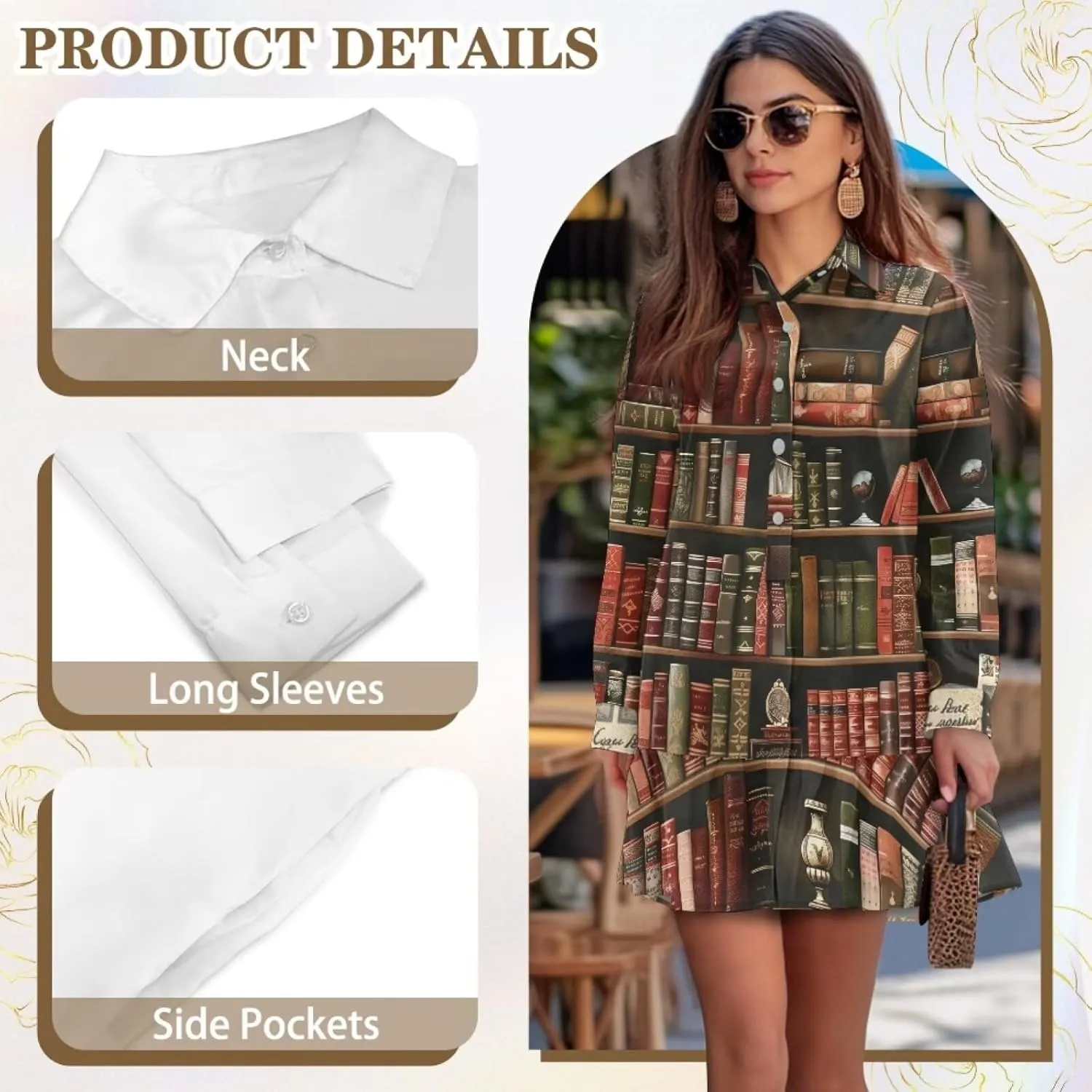 POLERO Womens Floral Mini Shirt Dress V Neck Ruffle Hem Mini Dresses with Pockets Short Dress