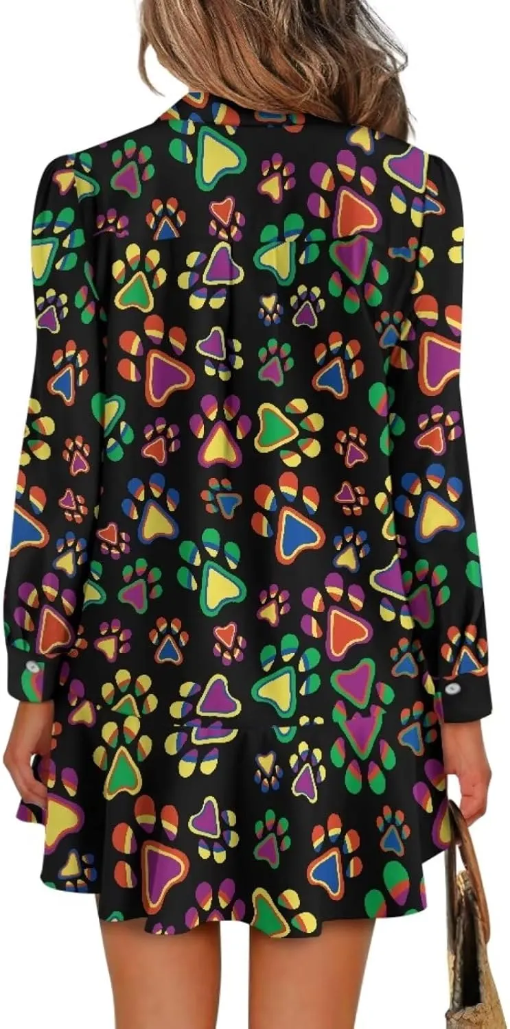POLERO Womens Shirt Dress Printed Mini Dress with Pockets Long Sleeve Casual Short Tunic Sundress
