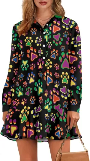 POLERO Womens Shirt Dress Printed Mini Dress with Pockets Long Sleeve Casual Short Tunic Sundress