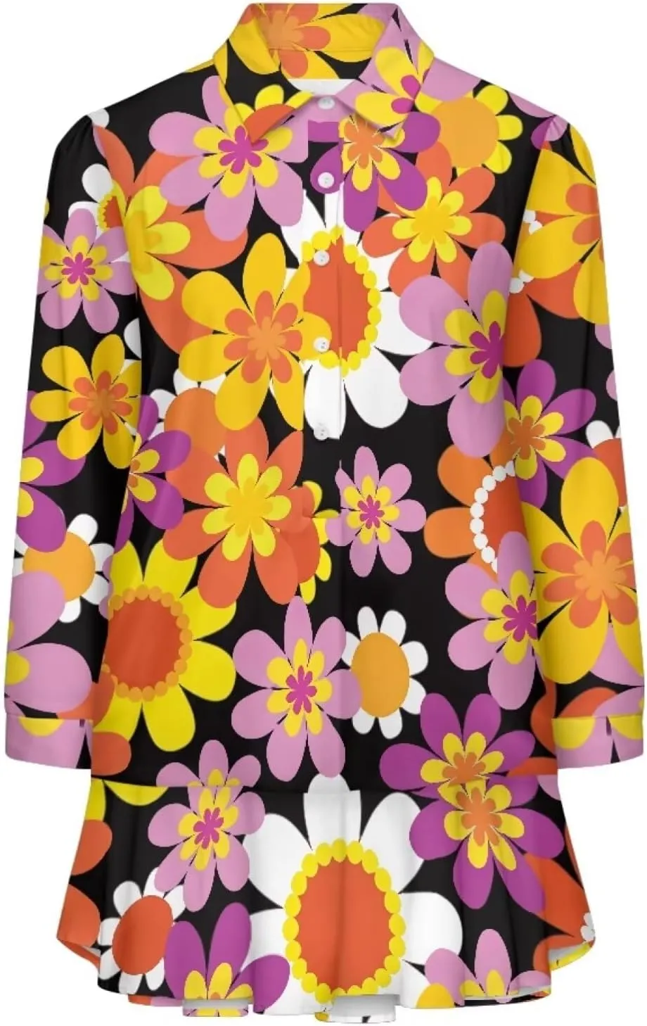 POLERO Womens Shirt Dress Printed Mini Dress with Pockets Long Sleeve Casual Short Tunic Sundress
