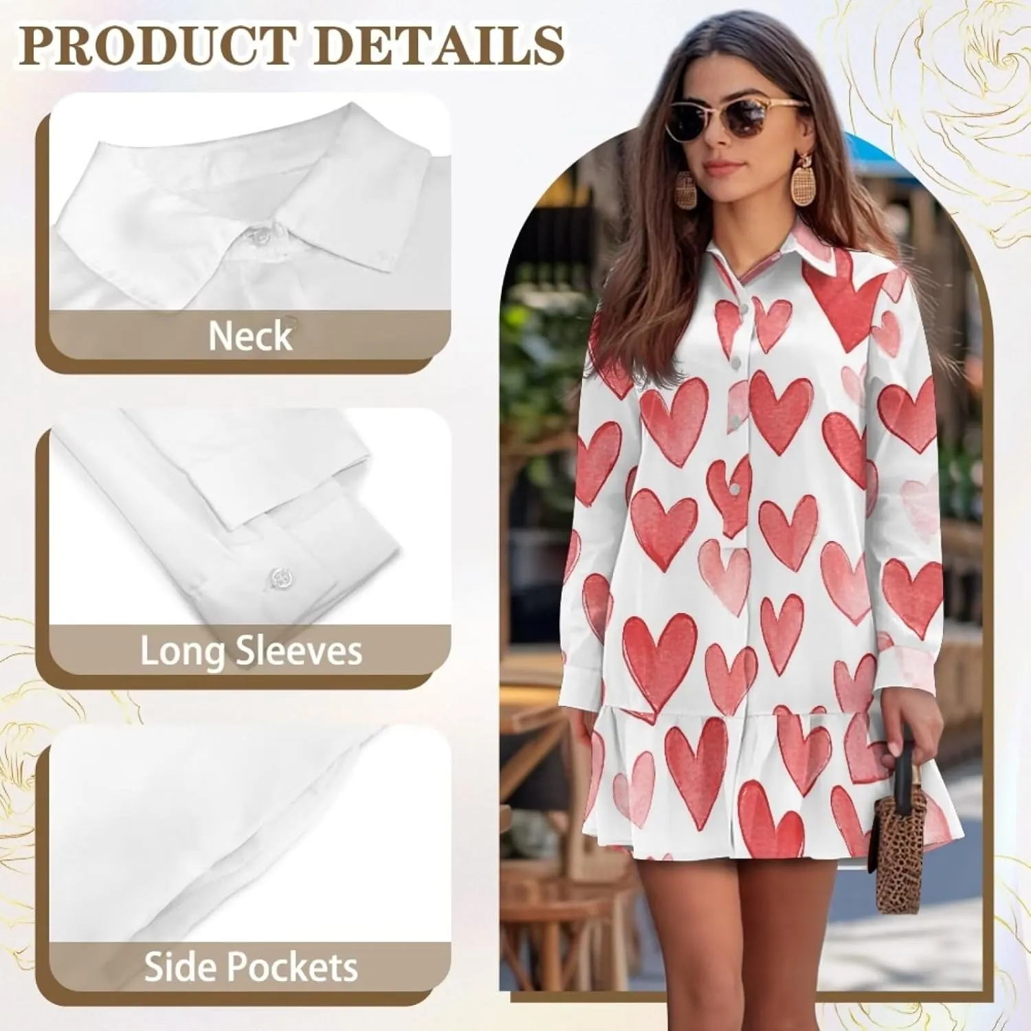 POLERO Womens Shirt Dress Printed Mini Dress with Pockets Long Sleeve Casual Short Tunic Sundress