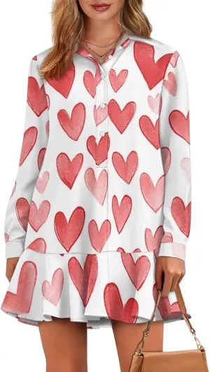 POLERO Womens Shirt Dress Printed Mini Dress with Pockets Long Sleeve Casual Short Tunic Sundress