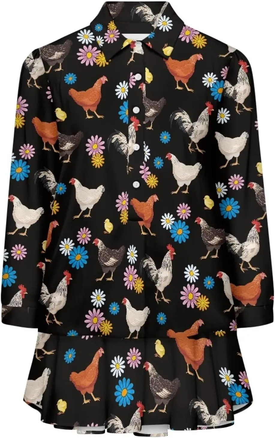 POLERO Womens Shirt Dress Printed Mini Dress with Pockets Long Sleeve Casual Short Tunic Sundress