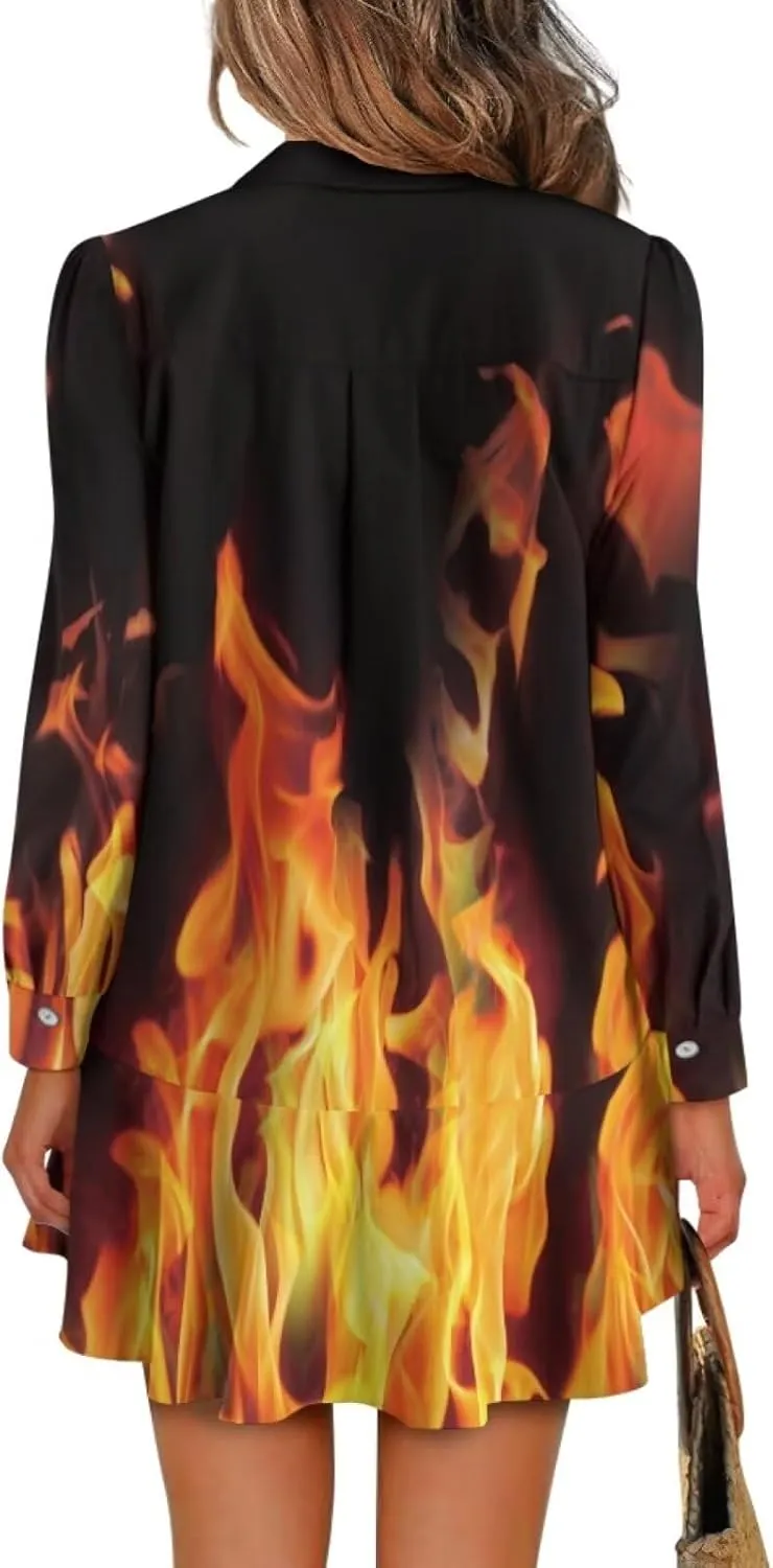 POLERO Womens Shirt Dress Printed Mini Dress with Pockets Long Sleeve Casual Short Tunic Sundress