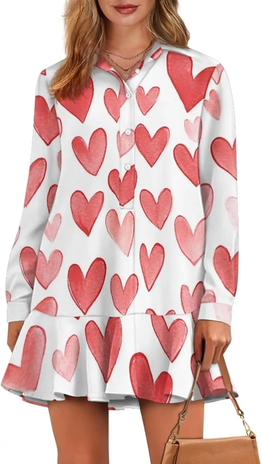 POLERO Womens Shirt Dress Printed Mini Dress with Pockets Long Sleeve Casual Short Tunic Sundress