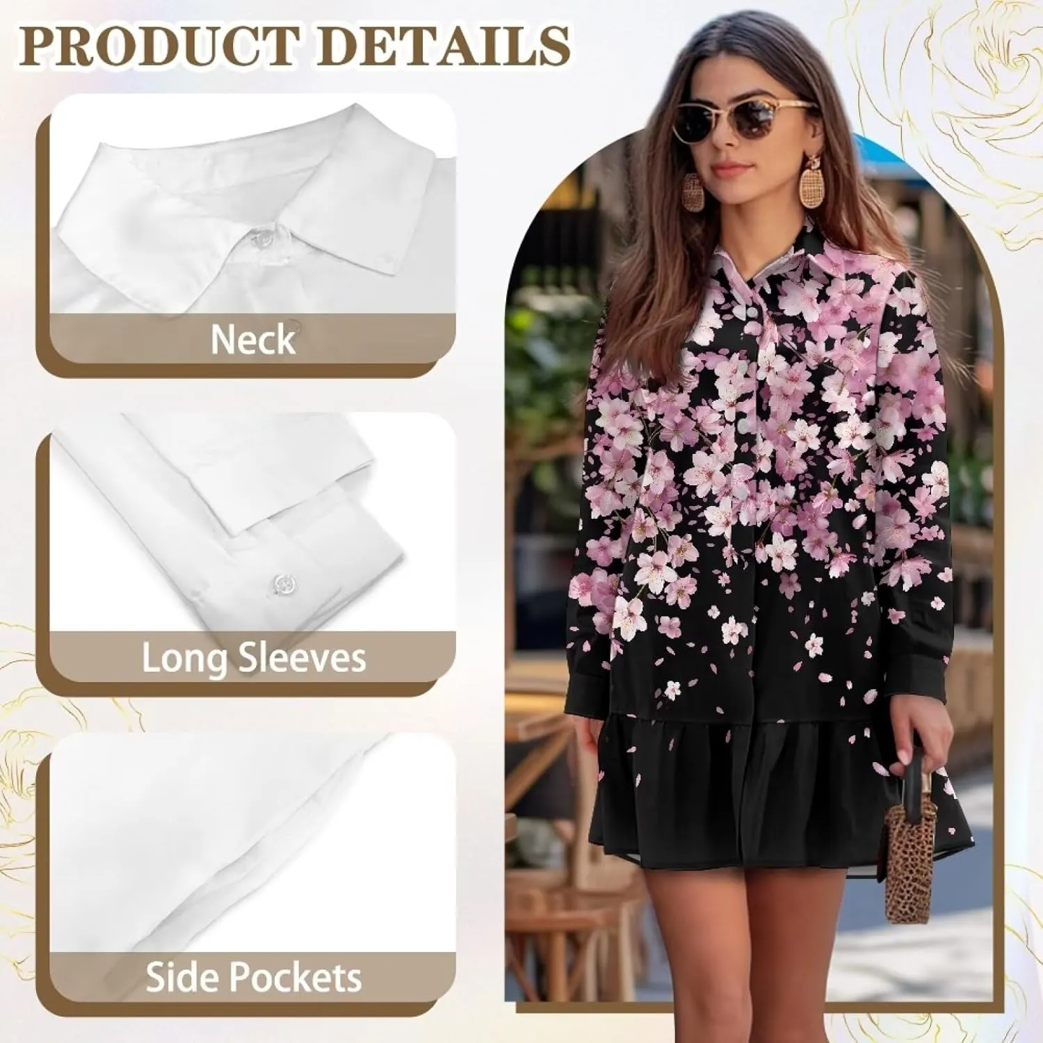 POLERO Womens Tunic Shirt Dress Long Sleeve Short Sundress Button Down V Neck Mini Dress with Pocket