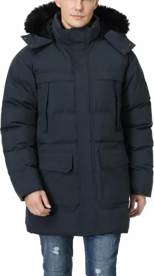 Pooluly Men's Winter Coat with Detachable Hood Heavyweight Long Down Jacket Warm Puffer Parka Jacket