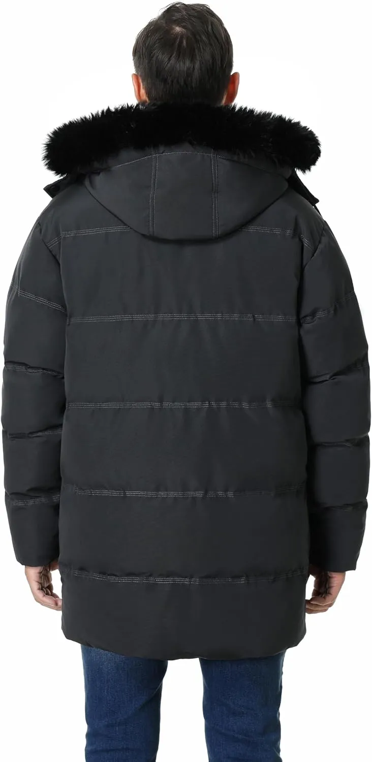 Pooluly Men's Winter Coat with Detachable Hood Heavyweight Long Down Jacket Warm Puffer Parka Jacket