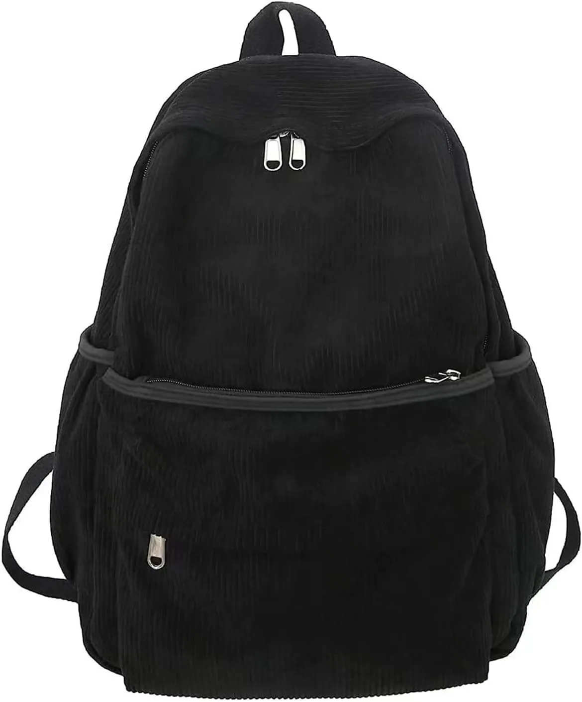 Preppy Corduroy Backpack Large Aesthetic Backpack Fit 15.6 inch Laptop College Backpack Cute Book Bag Casual Daypack (Black,One Size)