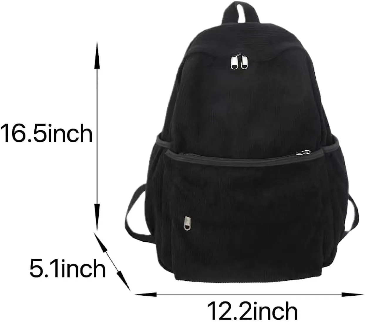 Preppy Corduroy Backpack Large Aesthetic Backpack Fit 15.6 inch Laptop College Backpack Cute Book Bag Casual Daypack (Black,One Size)