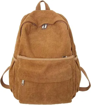 Preppy Corduroy Backpack Large Aesthetic Backpack Fit 15.6 inch Laptop College Backpack Cute Book Bag Casual Daypack (Brown,One Size)