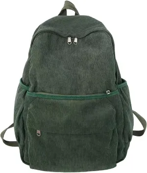 Preppy Corduroy Backpack Large Aesthetic Backpack Fit 15.6 inch Laptop College Backpack Cute Book Bag Casual Daypack (Green,One Size)