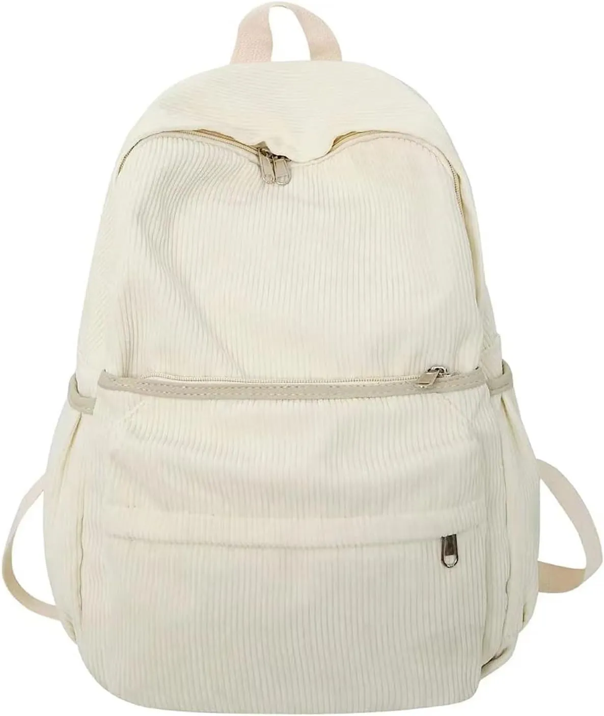 Preppy Corduroy Backpack Large Aesthetic Backpack Fit 15.6 inch Laptop College Backpack Cute Book Bag Casual Daypack (White,One Size)